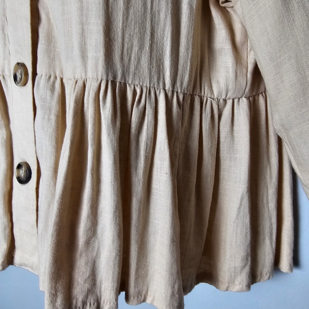 Cotton Linen Peplum Utility Jacket L Beige Cottagecore Spring Capsule Lagenlook - Picture 7 of 13